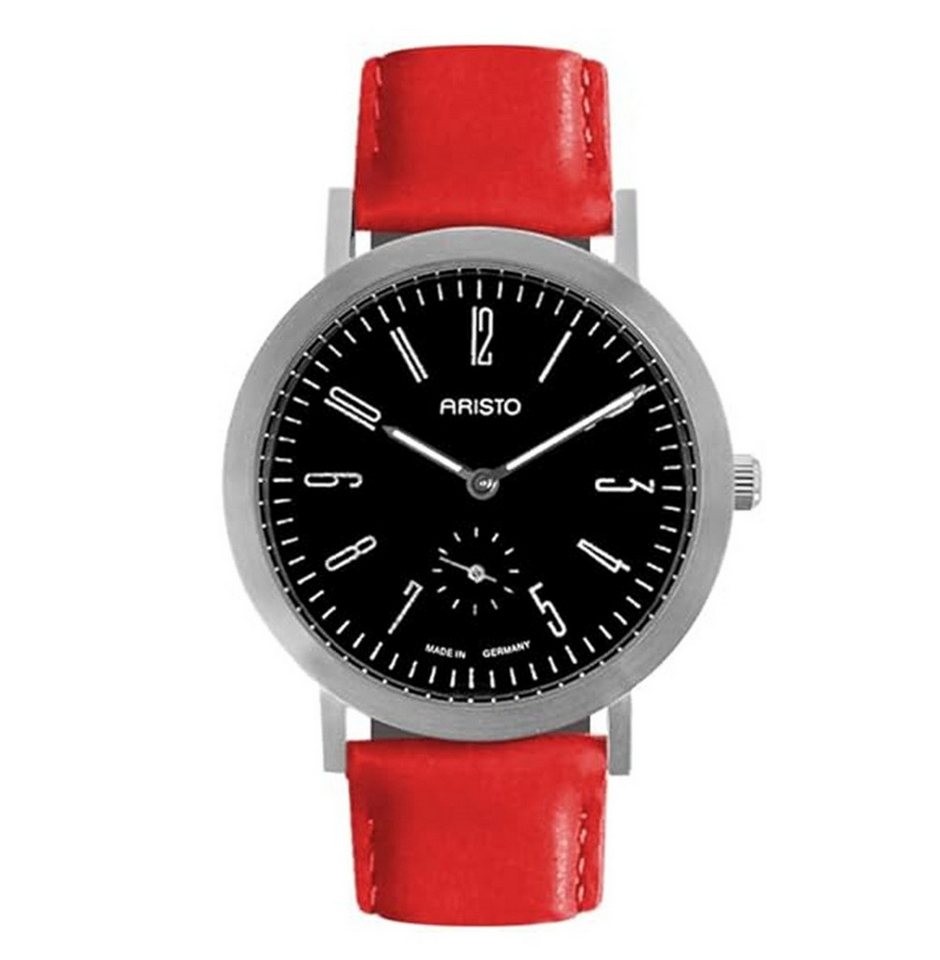 ARISTO Quarzuhr 3D11R, Damenquarzuhr - rotes Lederband und schwarzes Ziffernblatt, Modernes Design mit feiner technischer Raffinesse - Made in Germany von ARISTO