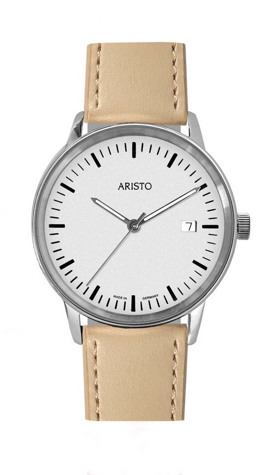 ARISTO Quarzuhr 4H239-QL, Herren Quarz-Armbanduhr - Edelstahl mit beigem Lederarmband, elegantes, silberweißes Ziffernblatt - Datumsanzeige - Made in Germany von ARISTO