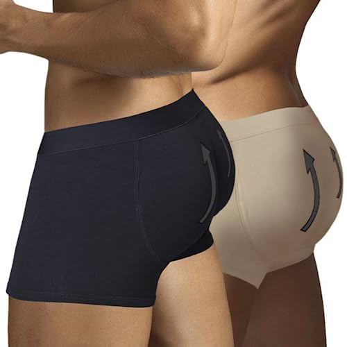 ARIUS Pack 2 Boxer-Unterhose mit Füllung in der hinteren - erweitert das Volumen und die Größe vom Gesäß - Men's Padded Buttocks - Men's Shapewear - Push UP Herren (L) von ARIUS