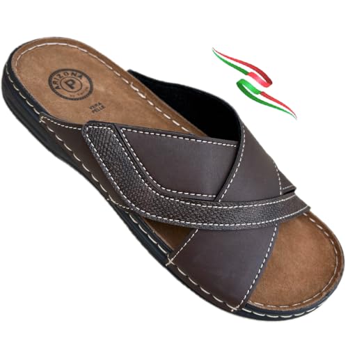 ARIZONA CIABATTE Offene Herren-Titan-Stretch-Obermaterial, gekreuztes Obermaterial mit Klettverschluss und weicher Einlegesohle aus Leder, hergestellt in Italien, T Moro, 43 EU von ARIZONA CIABATTE