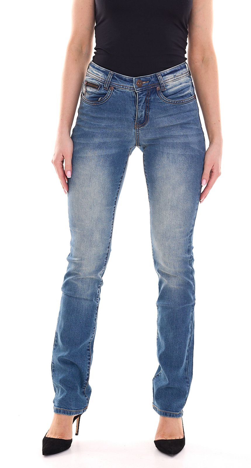 ARIZONA Damen stylische High Waist-Jeans im Used-Look Denim-Hose 639856 Blau von ARIZONA