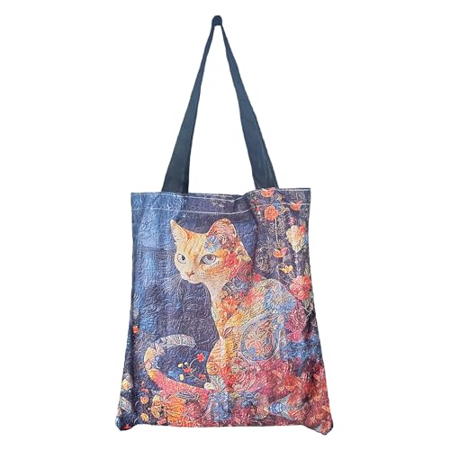 ARJDXDP Aesthetic Canvas Tote Bag, Cute Black Cat Floral Canvas Tote for Work Shopping Travel Reusable Shopping Bags 33x40cm von ARJDXDP