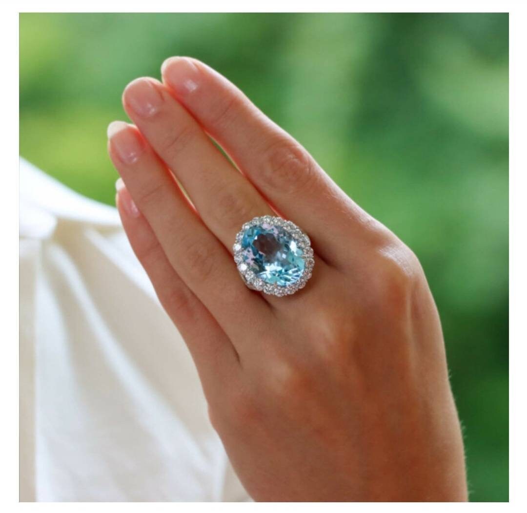 Schweizer Blautopas-Ring, Blautopas-Halo-Ring, Pave-Ring, Verlobungsring Aus 925Er Sterlingsilber, Ehering-Statement-Ring von ARJewelsbyAR