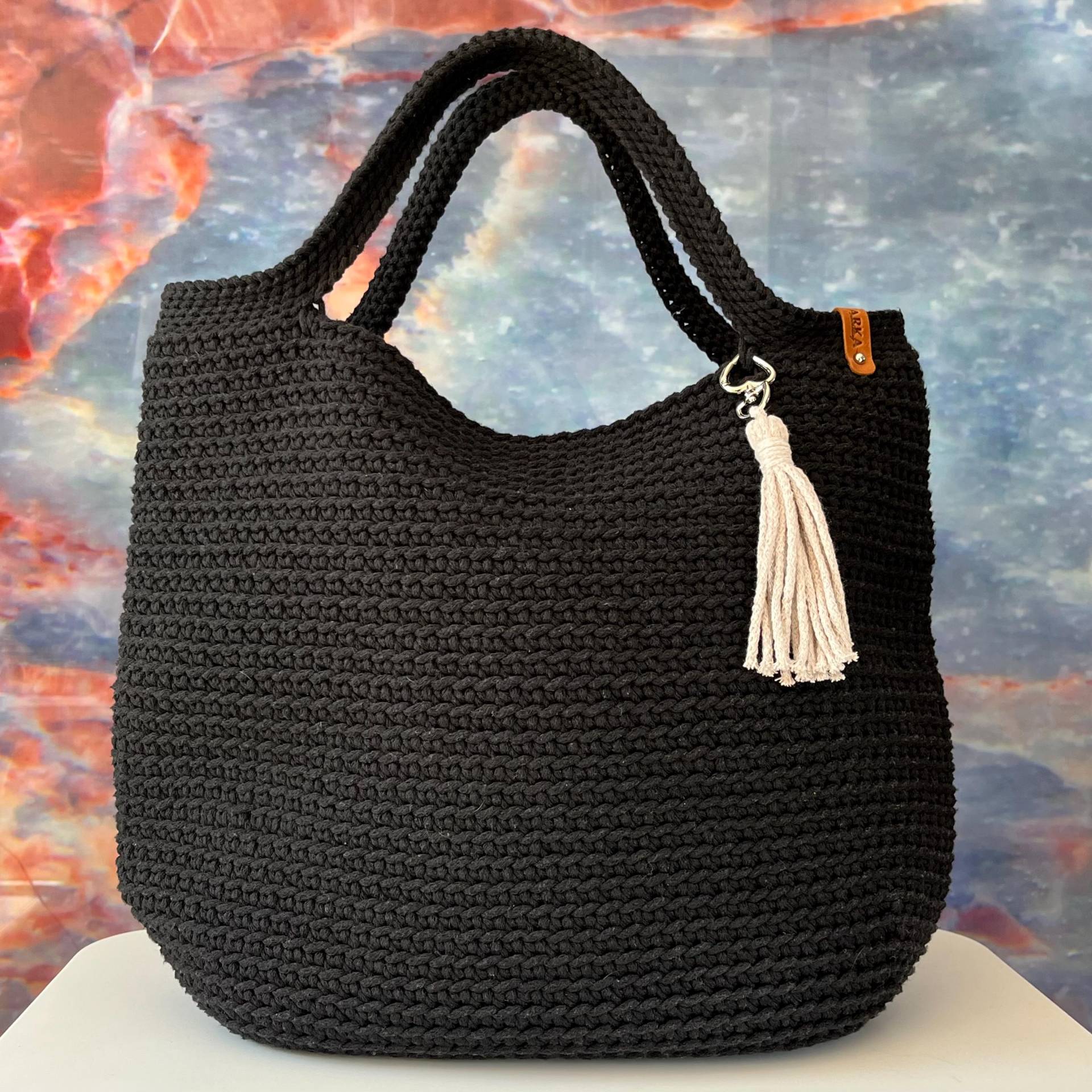 Geräumige Shopper Tasche Aus Baumwollgarn, Große Einkaufstasche, Henkeltasche Mit Quaste, Moderne Schultertasche Für Alltag Und Urlaub von ARKAcrocheting