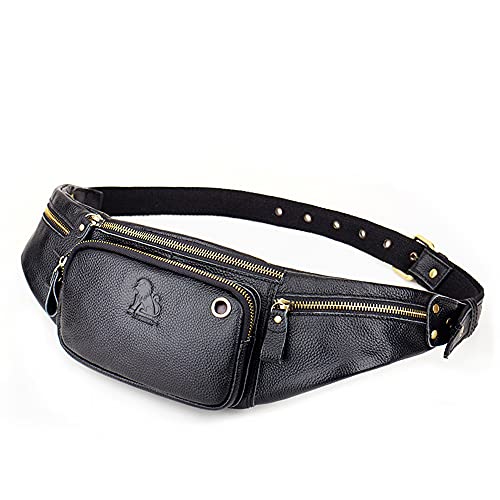 Nefli Echtes Leder Fanny Pack Taille Tasche für Männer Frauen Brust Tasche Casual Umhängetasche Reisen Outdoor Wandern Laufen Schwarz von ARKTOS