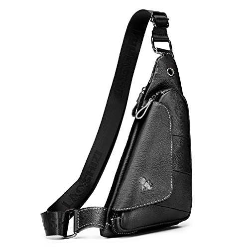 Nefli Echtleder Brusttasche für Männer Umhängetasche Crossbody Sling Taschen für Reisen Arbeit Business Schwarz von ARKTOS