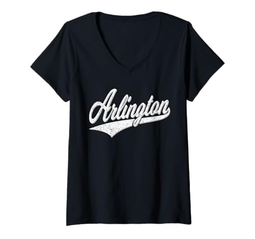 Damen KLASSISCHES SPORTTRIKOT MIT ARLINGTON VIRGINIA VARSITY SCRIPT T-Shirt mit V-Ausschnitt von ARLINGTON VA RETRO VINTAGE ATHLETIC SCRIPT TEE