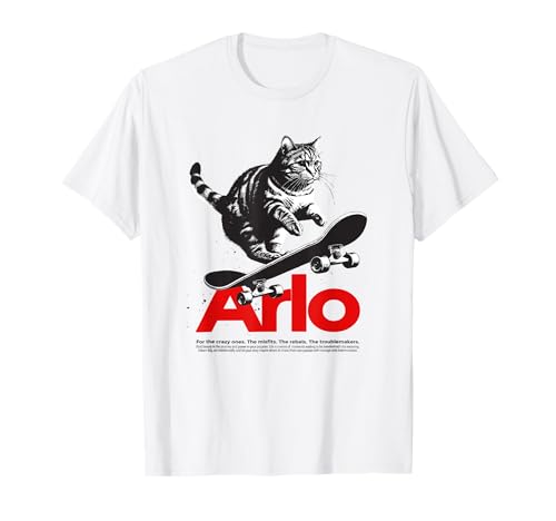 ARLO - Schöner Jungen Name mit Katze & Skateboard T-Shirt ARLO - Schöner Jungen Name mit Katze & Skateboard T-Shirt von ARLO Sohn Enkel Geburtstag Geschenkideen