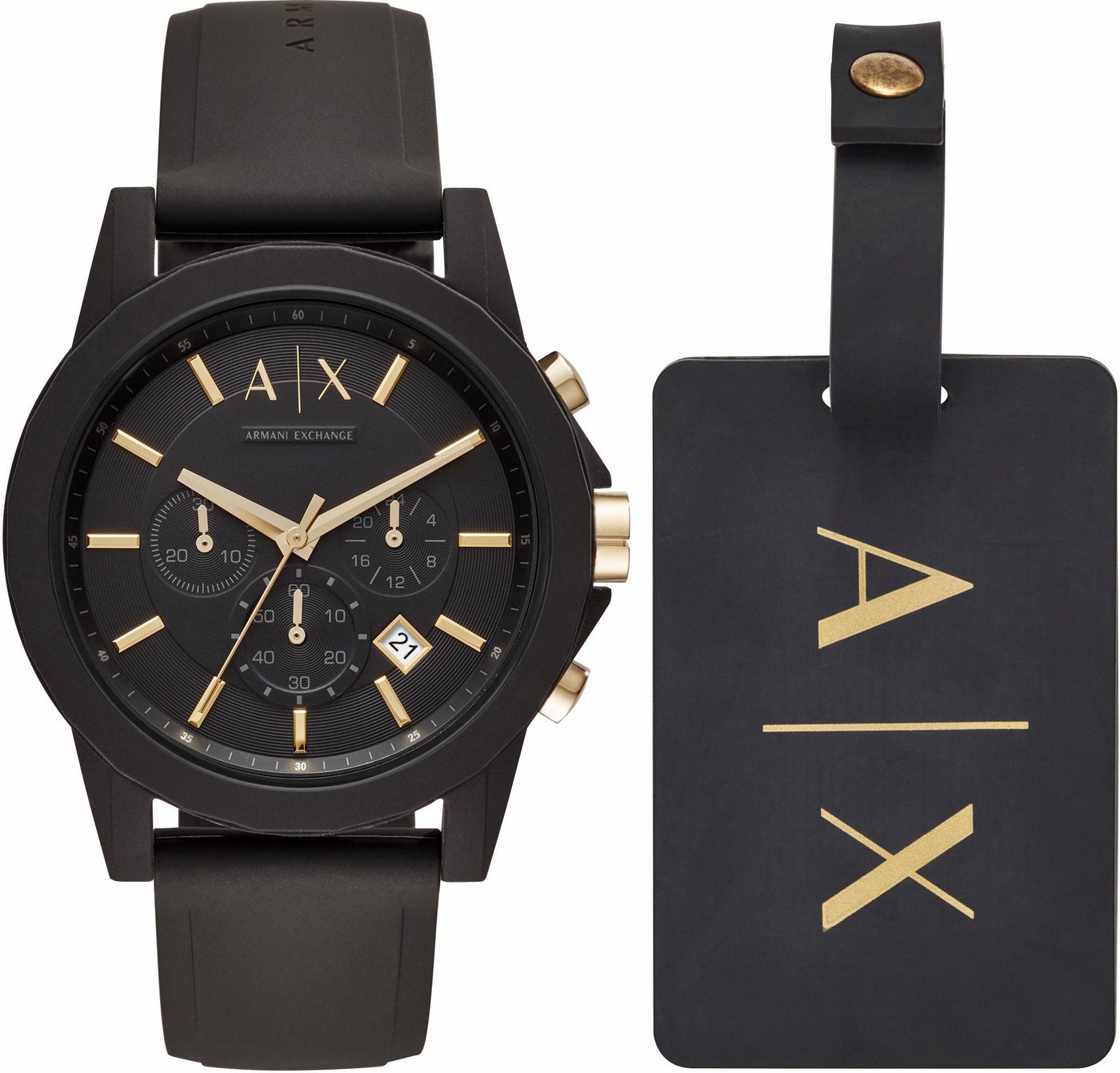 ARMANI EXCHANGE Chronograph AX7105, (Set, 2-tlg), Quarzuhr, Armbanduhr, Herren, Stoppfunktion, ideal auch als Geschenk von ARMANI EXCHANGE