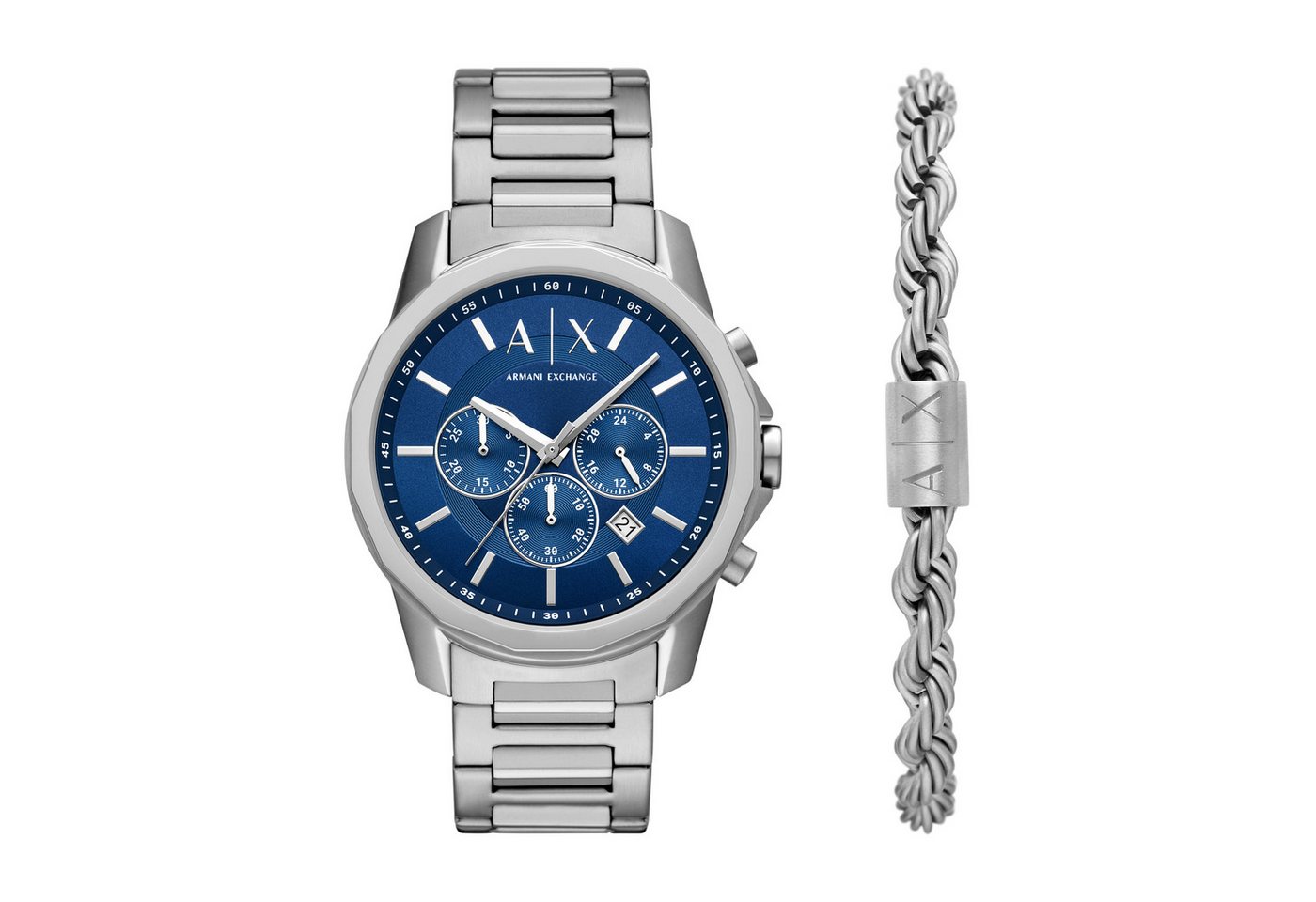 ARMANI EXCHANGE Chronograph AX7176SET, (Set, 2-tlg., mit Schmuckarmband), Quarzuhr, Armbanduhr, Herrenuhr, Edelstahlarmband von ARMANI EXCHANGE