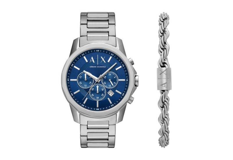 ARMANI EXCHANGE Chronograph AX7176SET, (Set, 2-tlg., mit Schmuckarmband), Quarzuhr, Armbanduhr, Herrenuhr, Edelstahlarmband von ARMANI EXCHANGE