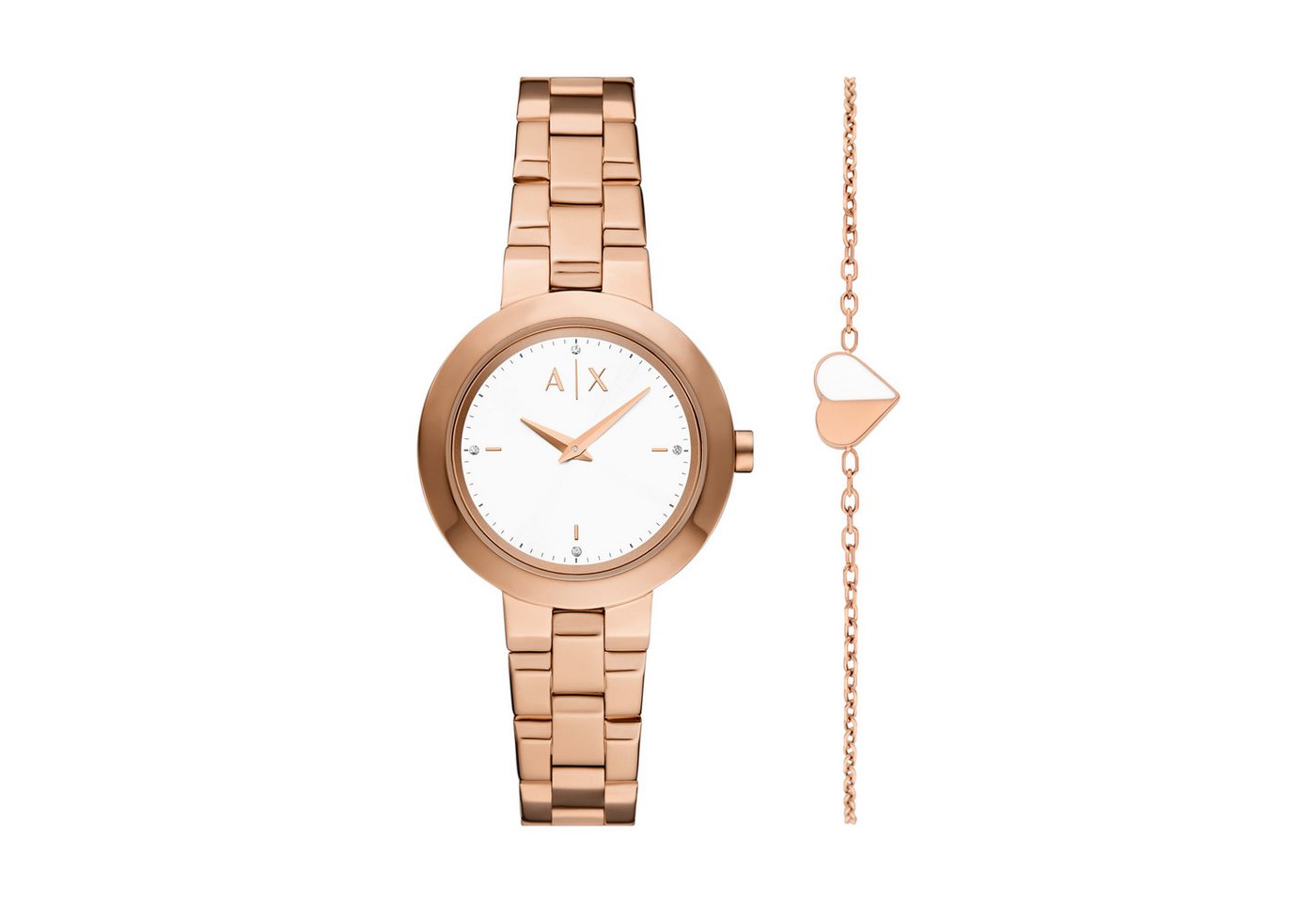 ARMANI EXCHANGE Quarzuhr AX7175SET, (Set, 2-tlg., mit Schmuckarmband), Armbanduhr, Damenuhr, Edelstahlarmband, Ideal auch als Geschenk von ARMANI EXCHANGE