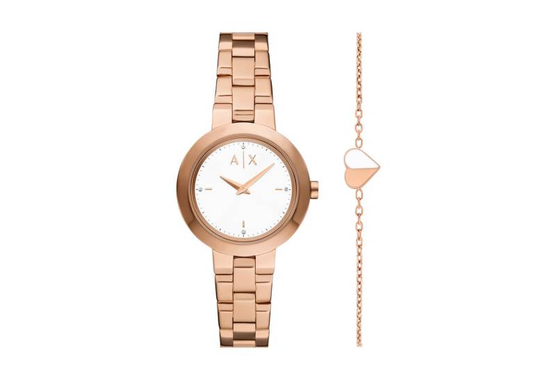 ARMANI EXCHANGE Quarzuhr AX7175SET, (Set, 2-tlg., mit Schmuckarmband), Armbanduhr, Damenuhr, Edelstahlarmband, Ideal auch als Geschenk von ARMANI EXCHANGE