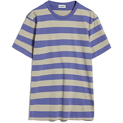 ARMEDANGELS AADONI Bold Stripes - Herren XL Vibrant Violet-Sand Stone Shirts T-Shirt Rundhalsausschnitt Relaxed Fit von ARMEDANGELS