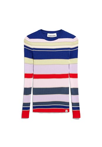 ARMEDANGELS ALAANIA College Stripe - Damen S Dynamo Blue-Red Alert Strick Pullover Rundhalsausschnitt Fitted von ARMEDANGELS