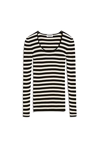 ARMEDANGELS ALAANIA Crewneck Stripe - Damen M Black-Oatmilk Strick Pullover Rundhalsausschnitt Fitted von ARMEDANGELS