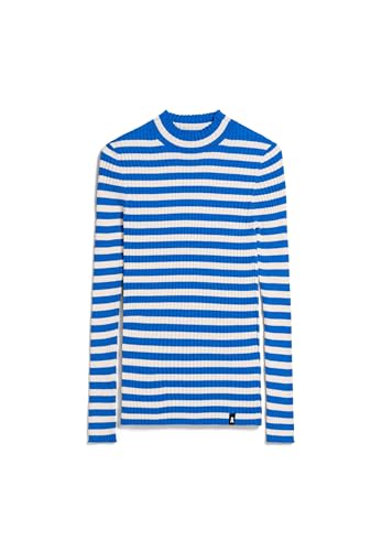 ARMEDANGELS ALAANIA Striped - Damen L Warm Blue-Oatmilk Strick Pullover Mock-Ausschnitt Fitted von ARMEDANGELS