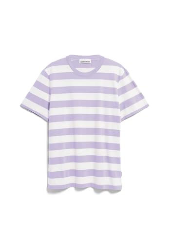 ARMEDANGELS Herren T-Shirt Relaxed Fit aus Bio-Baumwolle BAHAAR Stripes Relaxed Fit Lavender Light-White von ARMEDANGELS