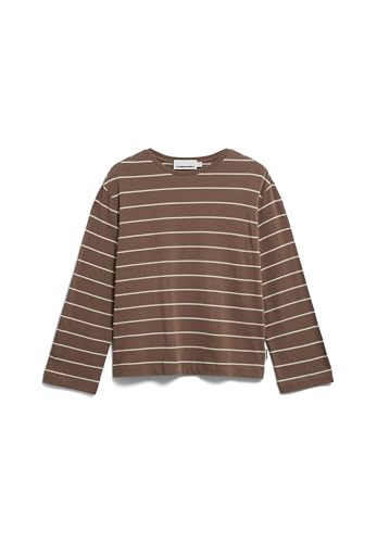 ARMEDANGELS Damen Longsleeve aus Bio-Baumwoll Mix MARYNAA FINE Stripe Loose Fit Walnut Cream-oatmilk von ARMEDANGELS