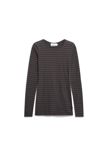 ARMEDANGELS Damen Longsleeve aus Bio-Baumwolle EINIAARA Stripes Slim Fit Walnut Cream-Dark Steel von ARMEDANGELS
