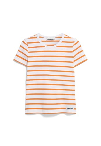 ARMEDANGELS Damen RIPP-T-Shirt aus Bio-Baumwoll Mix KARDAA Stripes T-Shirt Slim Fit White-Light Tangerine von ARMEDANGELS