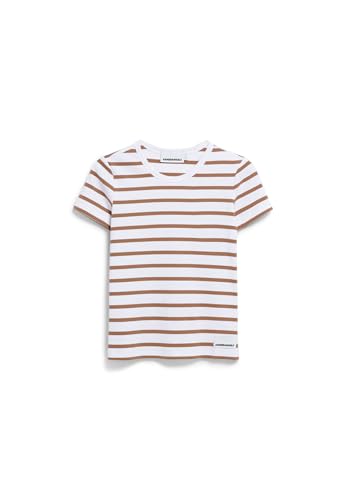 ARMEDANGELS Damen RIPP-T-Shirt aus Bio-Baumwoll Mix KARDAA Stripes T-Shirt Slim Fit White-Pale Umber von ARMEDANGELS