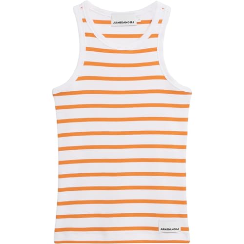 ARMEDANGELS Damen RIPP-Top aus Bio-Baumwoll Mix KANITAA Stripes TOP Fitted White-Light Tangerine von ARMEDANGELS