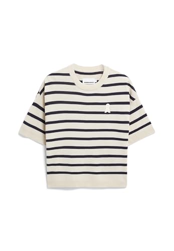 ARMEDANGELS Damen Strickshirt aus Leinen-Mix LIZAA LINO Stripes Relaxed Fit Raw White-Night Sky von ARMEDANGELS