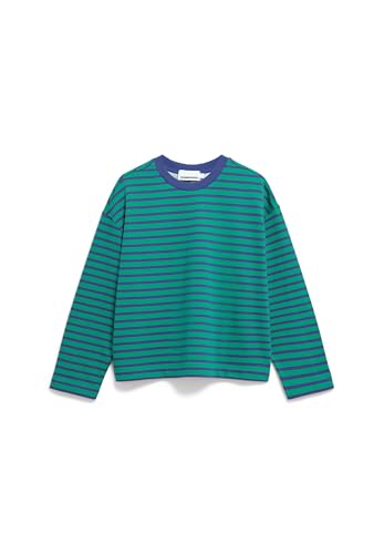 ARMEDANGELS Damen Sweatshirt aus Bio-Baumwolle FRANKAA MAARLEN Stripe Oversized Fit Emerald Green-Blue Noon von ARMEDANGELS