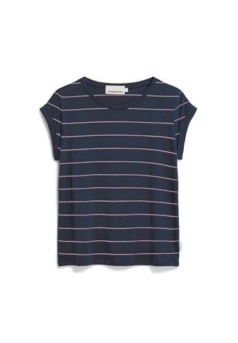ARMEDANGELS Damen T-Shirt aus Tencel™ Lyocell Mix JILAANA FINE Stripes Loose Fit Moonlight Gray-rosalilly von ARMEDANGELS