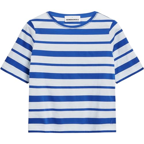 ARMEDANGELS FINIAA Block Stripes - Damen M Dynamo Blue-Oatmilk Shirts T-Shirt Rundhalsausschnitt Loose Fit von ARMEDANGELS