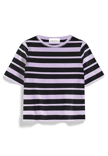 ARMEDANGELS FINIAA Block Stripes - Damen M Lavender Light-Black Shirts T-Shirt Rundhalsausschnitt Loose Fit von ARMEDANGELS