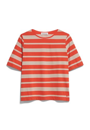 ARMEDANGELS FINIAA Block Stripes - Damen M Poppy Red-Sandstone Shirts T-Shirt Rundhalsausschnitt Loose Fit von ARMEDANGELS