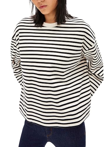 ARMEDANGELS FRANKAA MAARLEN Stripe - Damen Sweatshirt aus Bio-Baumwolle XXL Undyed-Black Sweat Shirts Rundhals Oversize von ARMEDANGELS