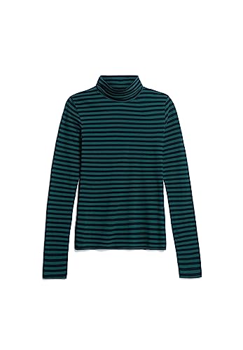 ARMEDANGELS GRAZILIAA Stripes - Damen T-Shirt Slim Fit aus Bio-Baumwolle L Teal Stone-Black Shirts Longsleeve Mock-Ausschnitt Fitted von ARMEDANGELS