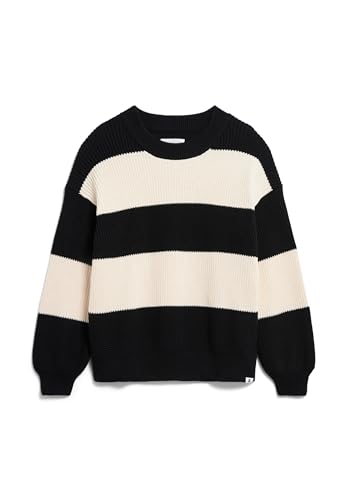 ARMEDANGELS HAAYLE BLOCKSTRIPES - Damen M Black-Oatmilk Strick Pullover Rundhalsausschnitt Loose Fit von ARMEDANGELS