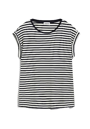 ARMEDANGELS JILAANA Stripes - Damen L Night Sky-Oatmilk Shirts T-Shirt Rundhalsausschnitt Loose Fit von ARMEDANGELS