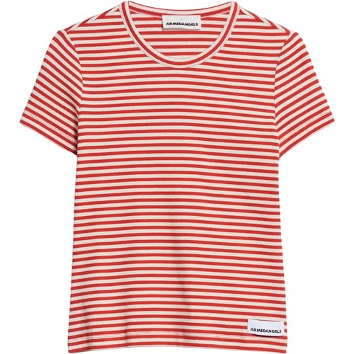 ARMEDANGELS KARDAA Stripes - Damen XL Poppy Red-Oatmilk Shirts T-Shirt Rundhalsausschnitt Regular Fit von ARMEDANGELS