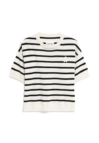 ARMEDANGELS LILLAAS Stripes - Damen L Off White-Black Strick T-Shirt Rundhalsausschnitt Relaxed Fit von ARMEDANGELS