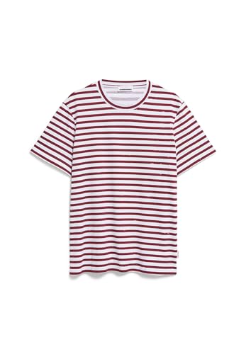 ARMEDANGELS Herren T-Shirt Relaxed Fit aus Bio-Baumwolle MALMAA Stripes Relaxed Fit White-Dark Crimson von ARMEDANGELS