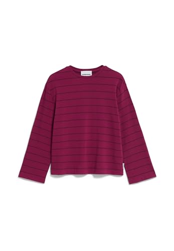 ARMEDANGELS Damen Longsleeve aus Bio-Baumwoll Mix MARYNAA FINE Stripe Loose Fit Cherry Juice-Cranberry Juice von ARMEDANGELS