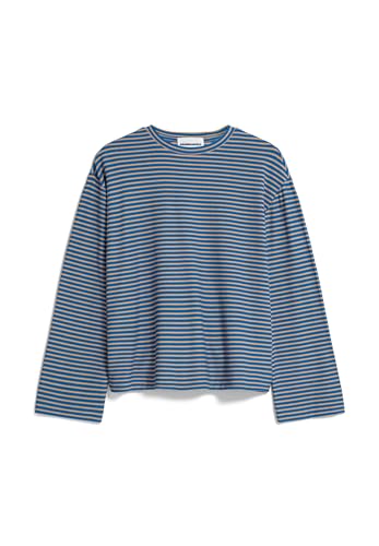 ARMEDANGELS MARYNAA Mini Stripe - Damen M Warm Blue-Light Cloudberry Shirts Longsleeve Rundhalsausschnitt Loose Fit von ARMEDANGELS