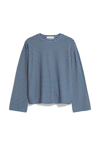 ARMEDANGELS MARYNAA Mini Stripe - Damen XL Warm Blue-Light Cloudberry Shirts Longsleeve Rundhalsausschnitt Loose Fit von ARMEDANGELS