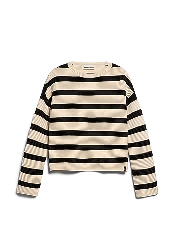 ARMEDANGELS MERINAA Striped - Damen XL Oatmilk-Black Strick Pullover Rundhalsausschnitt Loose Fit von ARMEDANGELS