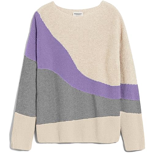 ARMEDANGELS MIYAAS Multicolor - Damen L Oatmilk-Purple Stone Strick Pullover U-Ausschnitt Loose Fit von ARMEDANGELS