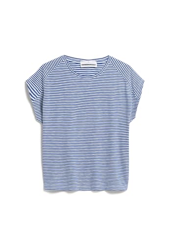 ARMEDANGELS ONELIAA Lovely Stripes - Damen L Dynamo Blue-Oatmilk Shirts T-Shirt Rundhalsausschnitt Loose Fit von ARMEDANGELS