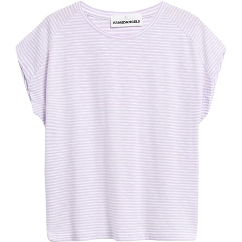 ARMEDANGELS ONELIAA Lovely Stripes - Damen L Lavender Light-Oatmilk Shirts T-Shirt Rundhalsausschnitt Loose Fit von ARMEDANGELS