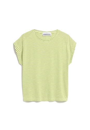 ARMEDANGELS ONELIAA Lovely Stripes - Damen L Pastel Green-Armedangels Yellow Light Shirts T-Shirt Rundhalsausschnitt Loose Fit von ARMEDANGELS