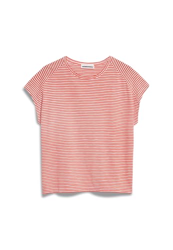 ARMEDANGELS ONELIAA Lovely Stripes - Damen S Poppy Red-Oatmilk Shirts T-Shirt Rundhalsausschnitt Loose Fit von ARMEDANGELS