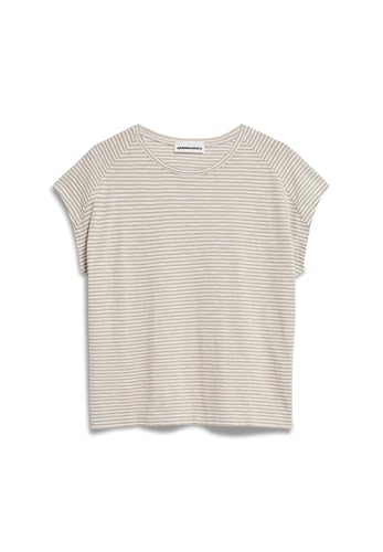 ARMEDANGELS ONELIAA Lovely Stripes - Damen S Sand Stone-Oatmilk Shirts T-Shirt Rundhalsausschnitt Loose Fit von ARMEDANGELS